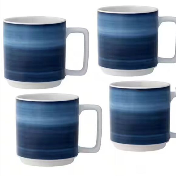 NWT Noritake ColorStax Ombre Indigo 16 fl. oz. Blue Porcelain Mugs (Set of 4 - Picture 1 of 5